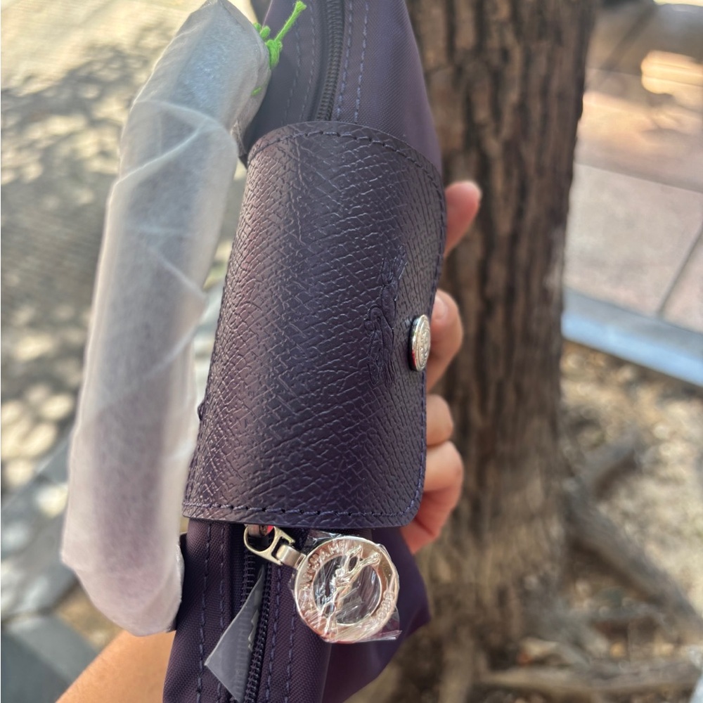 Longchamp mini top-handle bag in plum with neon green trim - Picture 5 of 5